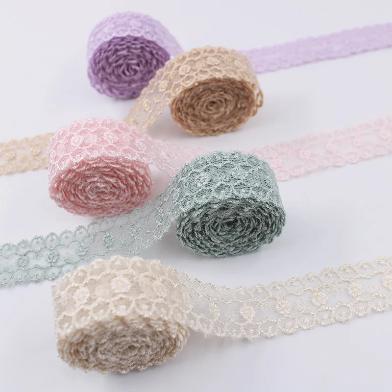 25MM 9 Yards 45 Yards Dots Flowers Embroidery Wavy Edge Hollow Lace Embroidery Ribbon Hair Bows DIY Headwear Handmade Material