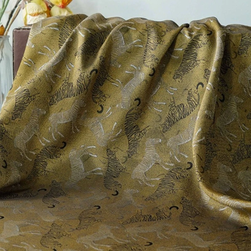 

L100cm X W166cm Китайский стиль Тигр Зебра Жаккардовая ткань для Cheongsam Hanfu Mamian Юбка Тан Костюм Украшение Ремесла Материал