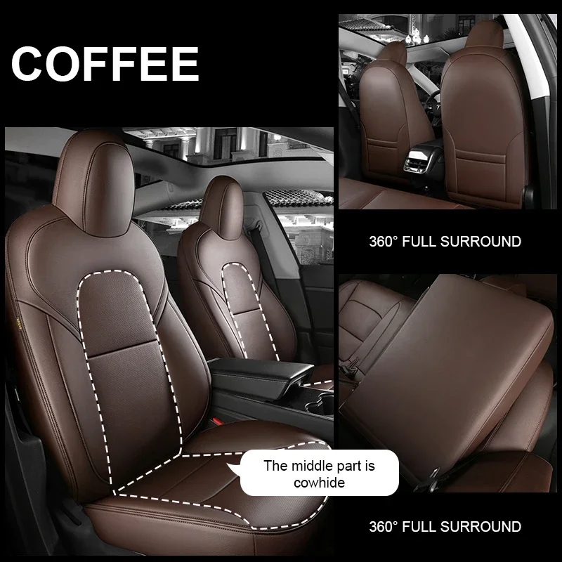 Tesla Model 3 Custom Fit Car Seat Cover Accessories For Tesla 360 Degree Full Covered Middle Genuine Leather