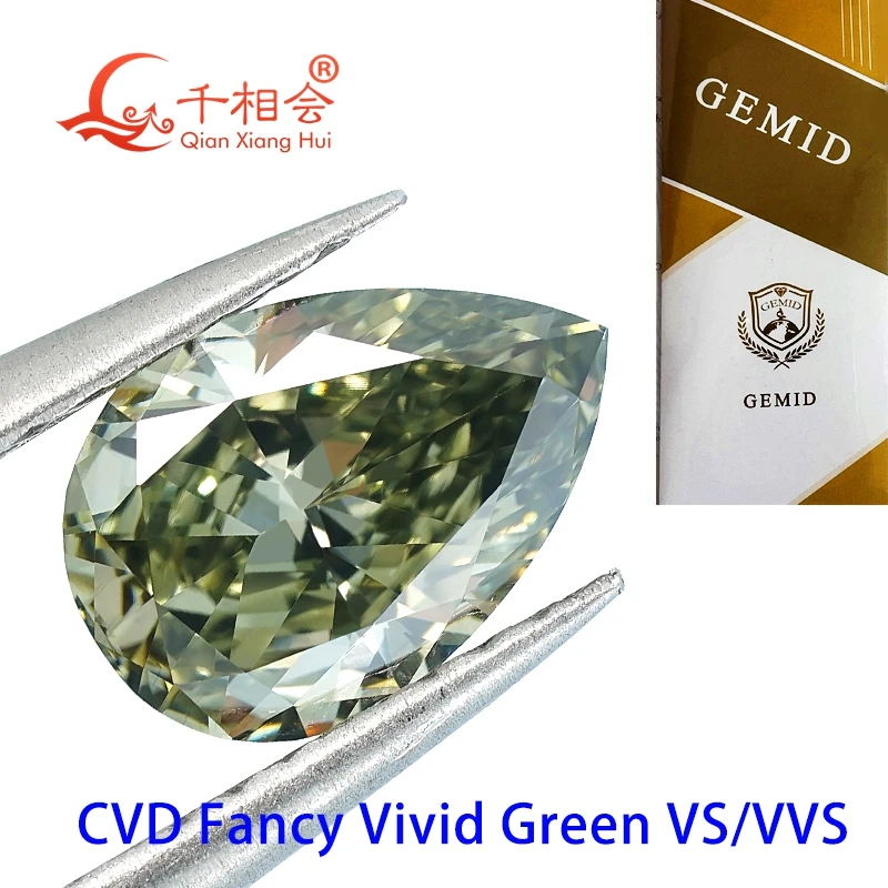 

CVD diamond Fancy vivd Green 1.147ct VVS2 clarity pear shape GEMID certificated lab grown diamond loose stone