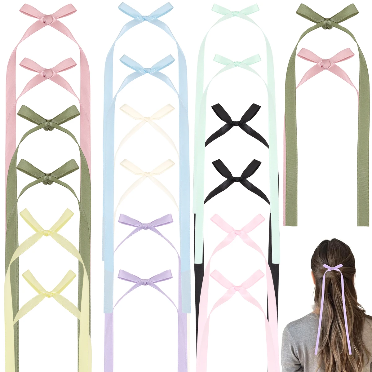 

20Pcs Polyester Ribbon Bow Headband Long Tassel Hair Clip Women's Hair Accessories Girls Party Headwear Side Clips Wholesale
