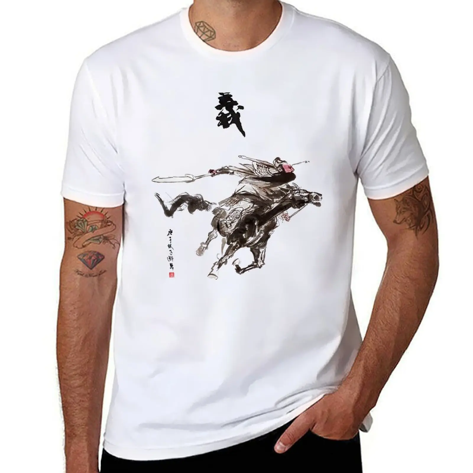 

Футболка Riding of Guan Yu, мужские футболки с рисунком, мужская футболка из хлопка, футболка из 100% хлопка