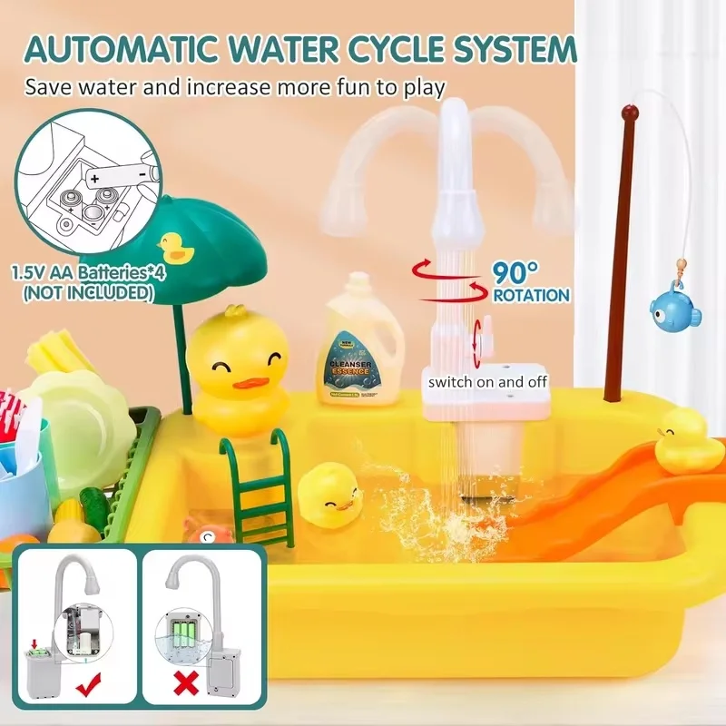 2024 New Play Sink With Kitchen Sink Tap Water  Electric Faucet Play Kitchen Toy Swimming Pool Floating Fishing Toys Water Play