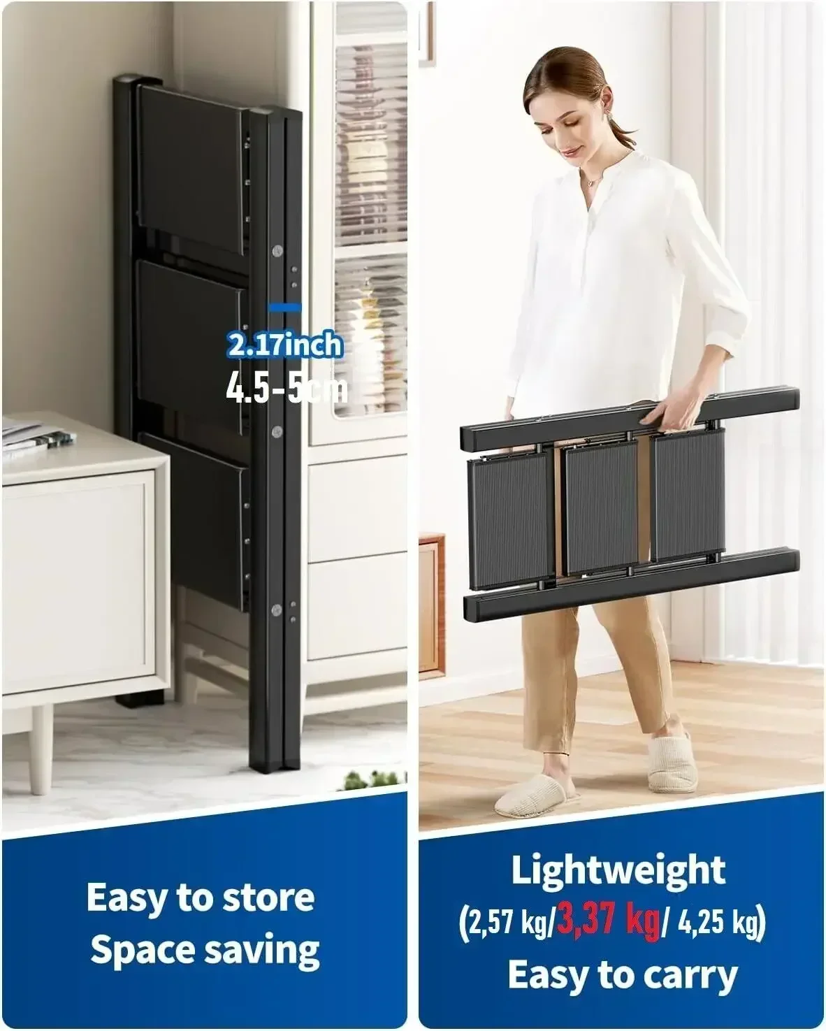 Aluminium 2-3-4 Step Ladder, Lightweight Step Stool w/ Non-Slip Pedals,Foldable Step Ladder for Kitchen Garage Home Space Saving