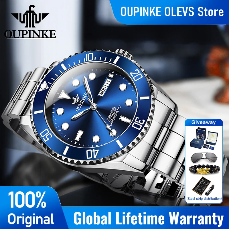 

Механические часы OUPINKE с японским механизмом, отображением даты и дня недели, мужские, люксовые, водонепроницаемые до 50 м, светящиеся, высокое качество, 3205