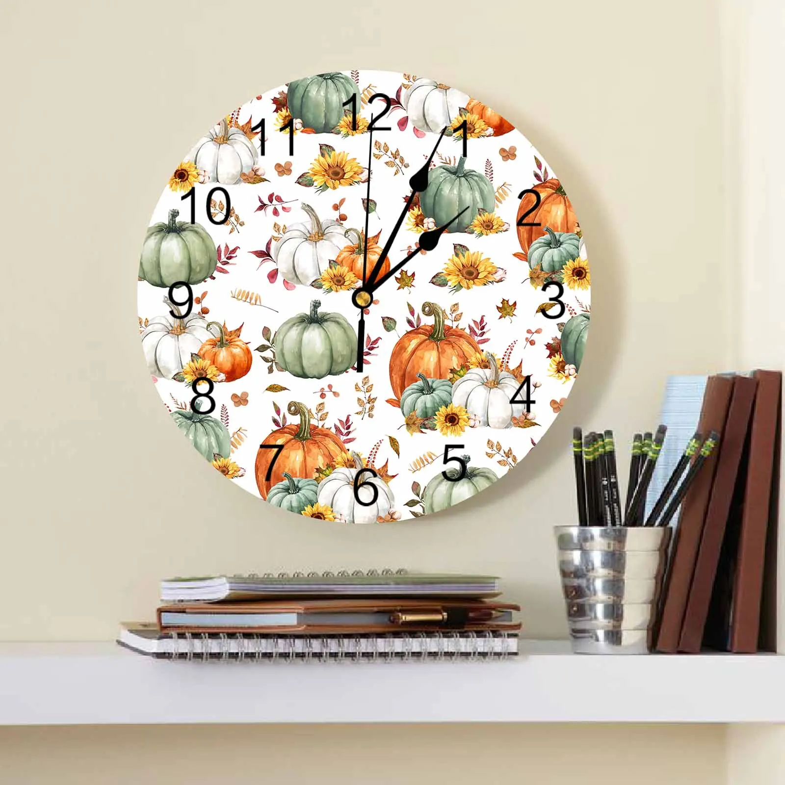 

Green Pumpkin Orange Pumpkin White Pumpkin Clock Large Modern Kitchen Dinning Round Wall Clocks Bedroom Silent Hanging Watch