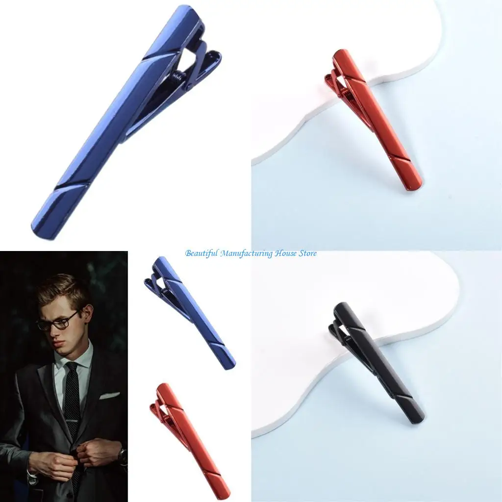 E56A Men Gentleman Tie Clip Stainless Steel Tie Clip Engraved Line Design Mirror Finish for Mens Gifts