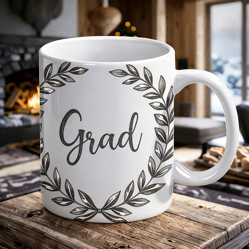

Vintage Hand-Painted Floral Wreath 'Grad' Ceramic Mug, Coffee Mug, Milk Cup, Office Tea Cup, Drinking Cup, Gift for Friends