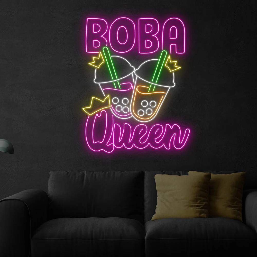 Boba Queen Neon Sign Custom Milk Tea Store Decor Neon Sign for Boba Tea Shop Wall Art Led Light Coffee Shop Store Wall Sign