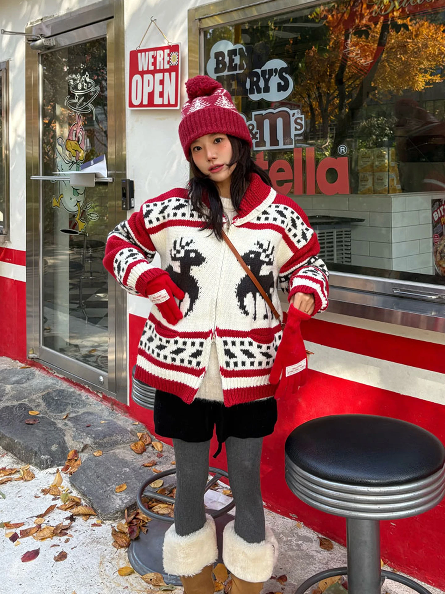 

Cisas Deer Knit Sweater Coat Women's Handmade Thi Yarn Vintage Sle Slimming Cardigan Long Sve Regular Length