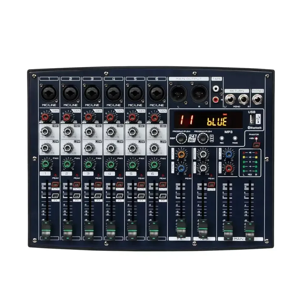 Depusheng UF6 Professional 6 channels dj usb mini audio mixer for audio recording karaoke stage performance