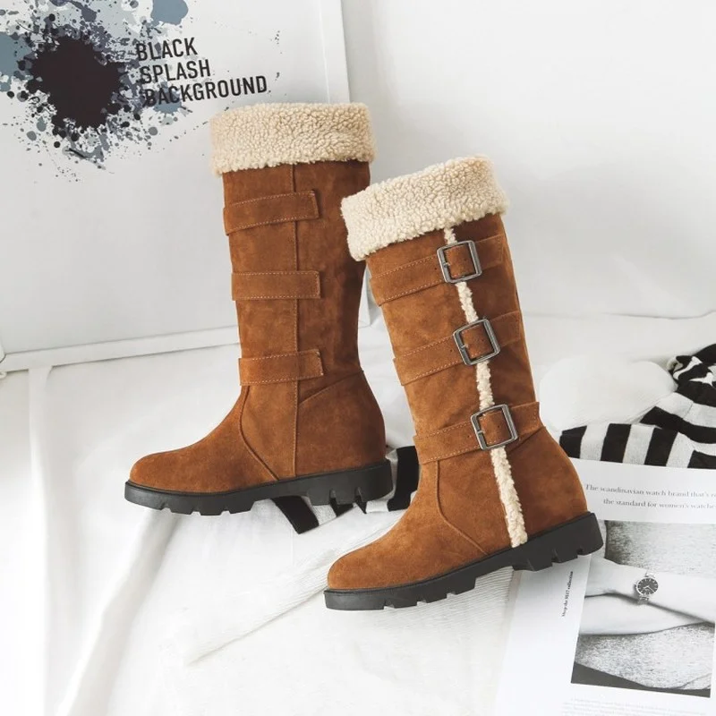 Women Winter Fur Warm Snow Boots Ladies Warm Wool Booties High Boot Comfortable Shoes Plus Size 34-43 Casual Women Mid Boots New