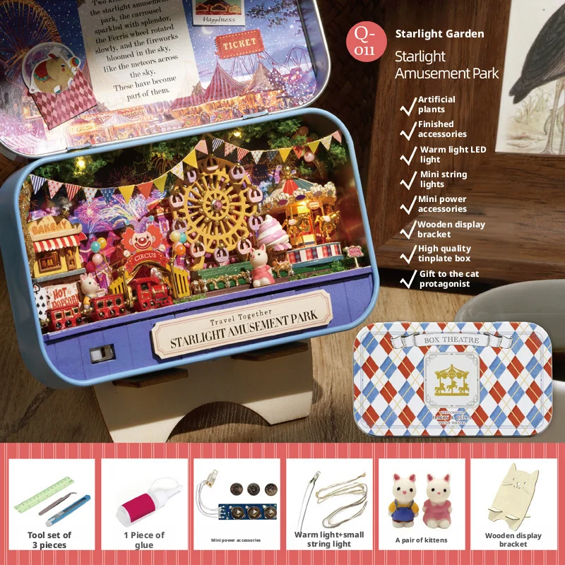 OUZEY Kotak Kayu 3D DIY - Tema "Karnaval Cahaya Bintang", "Mimpi Floral", dan "Jalan-jalan Paris", Hadiah Kerajinan Miniatur