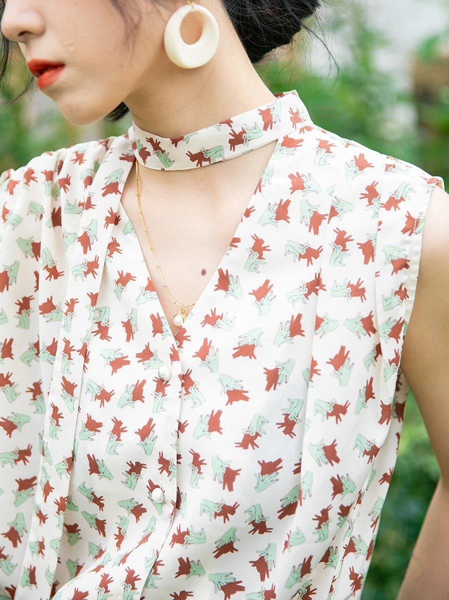 

Новая летняя женская блузка No-Bound Svel с принтом, тонкая, с V-образным вырезом, из полиэстера, прямого кроя