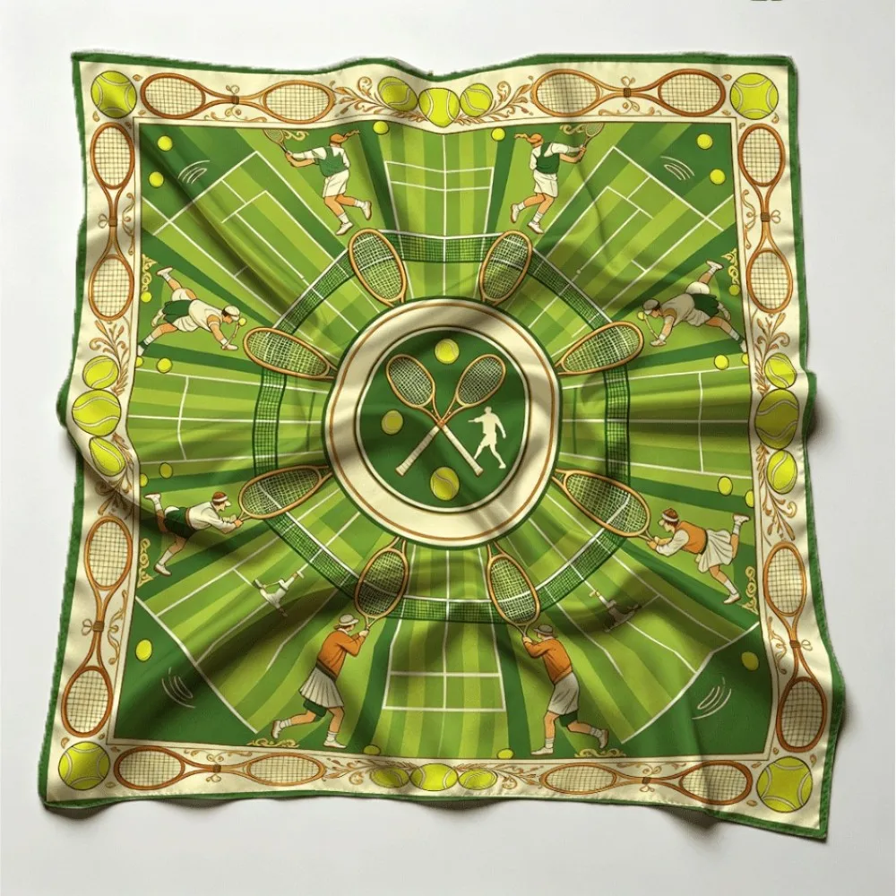 Green Tennis Court Racket Ball Vibe Women Thin Square Scarf, Breathable Multi-scene Decor Gift