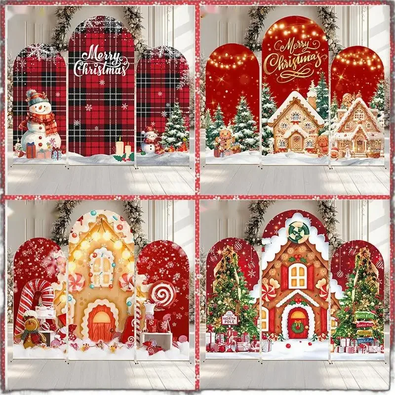 VIKAMA Christmas Happy Arch-shaped Background Cloth, Holiday Party Family Photo Background Set, Holiday Home Decoration