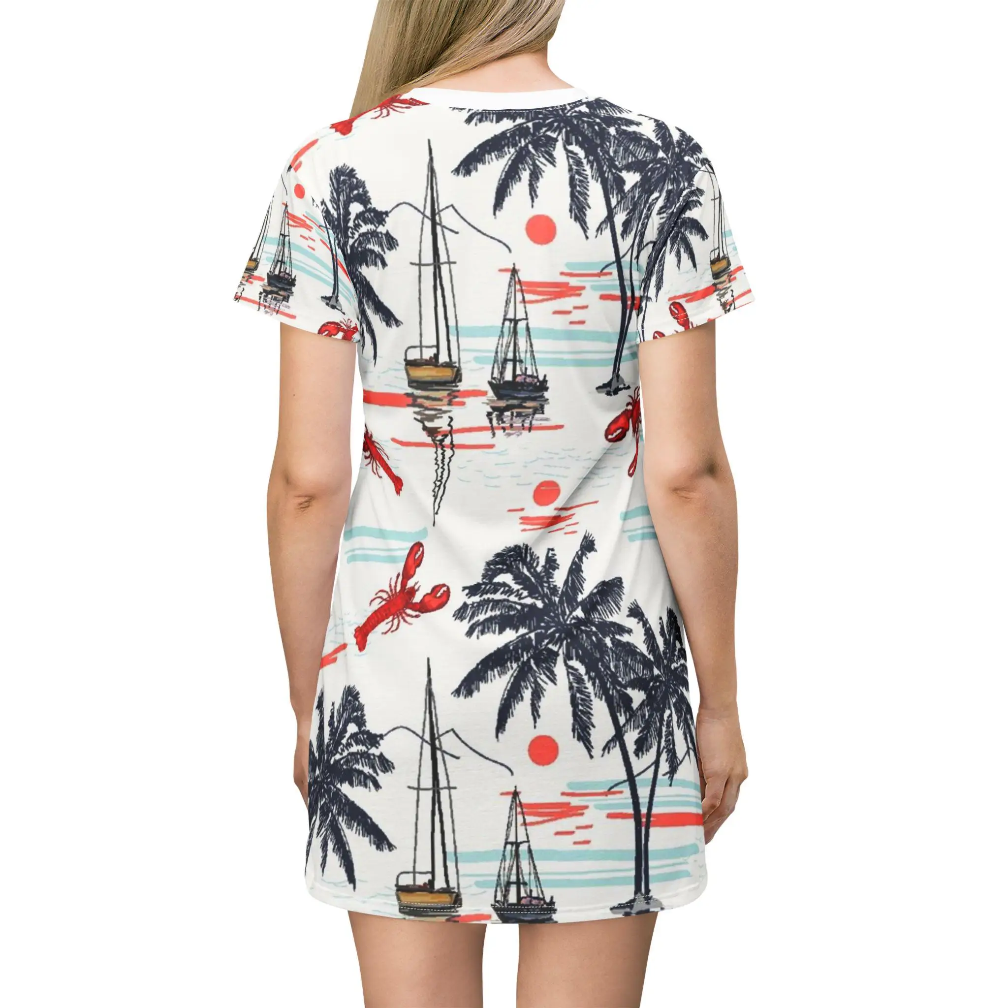 Dresses for Womens Gifts For Her Casual Summer T-shirt Dress With A Nautical Tropical Print Y2k Ladies Clothes Woman Clothing