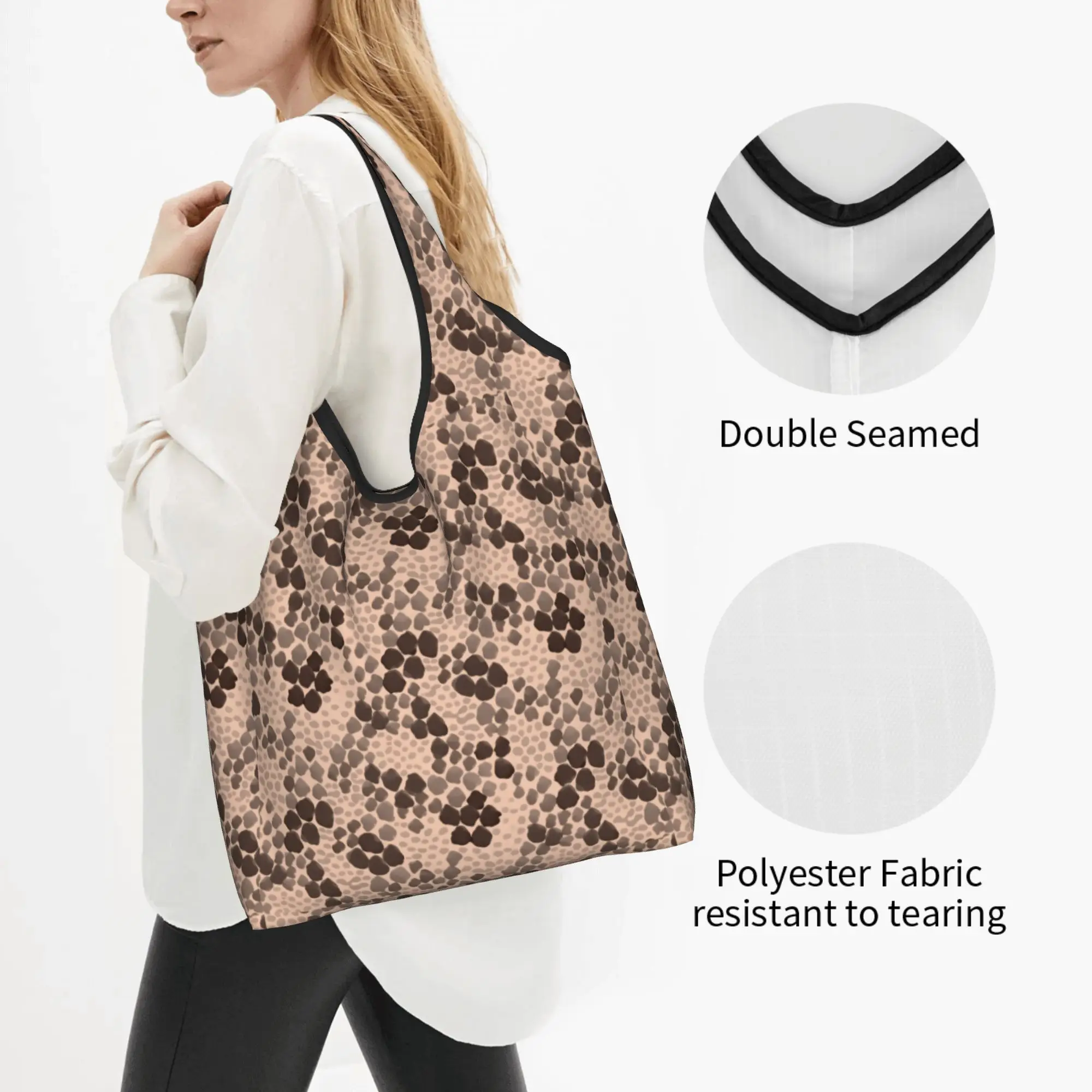 Fashion Snake Skin Specled Mosaic Cluster  Shopping Tote Bags Portable Light Orange  Groceries Shoulder Shopper Bag