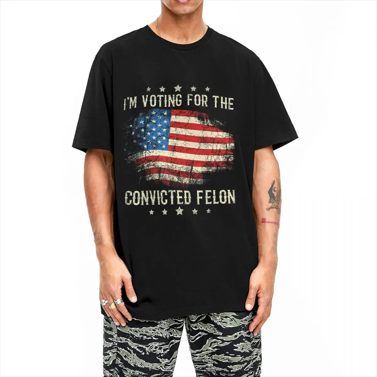 I'm Voting For The Convicted Felon T-Shirt Fun Retro American Flag T-Shirts Y2K Fun Tshirt Cotton O-Neck Plus Size 5XL Top Tees