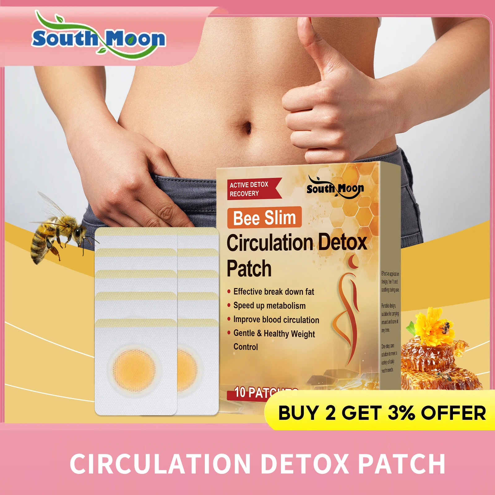 

Детокс-пластырь для тонкой кровообращения пчелы, сжигающий жир, ускоряет детоксикацию, коррекция фигуры, стимулирует метаболизм, наклейка для похудения