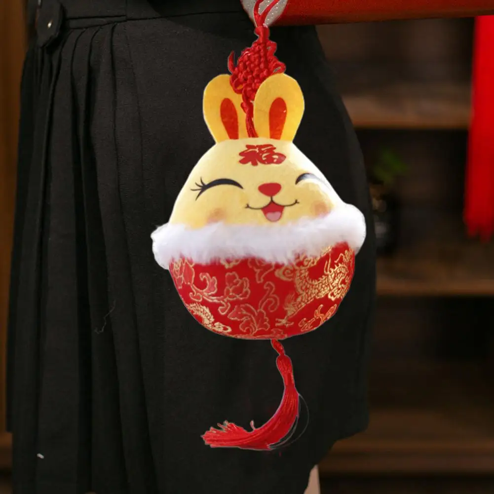 Lovely Fu Character Fine Workmanship Chinese Traditional Zodiac Rabbit Animal Plush Ornament for Spring Festival