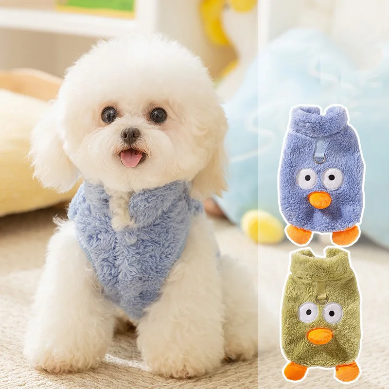 Teddy Biker Cartoon Clothes Pet New Warm Clothes Winter Dog Quirky Big Eyes Two Legs Fleece Clothes Puppy Clothing