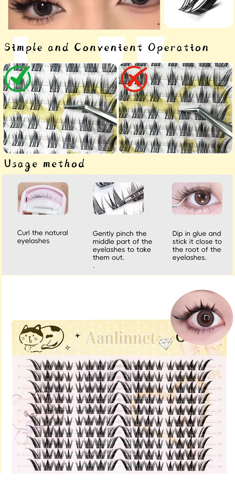 DIY falsche Wimpern, 20 Reihen, natürliche Längenkombination, wiederverwendbar, mehrere Stile verfügbar, falsche Wimpern – Detail 5