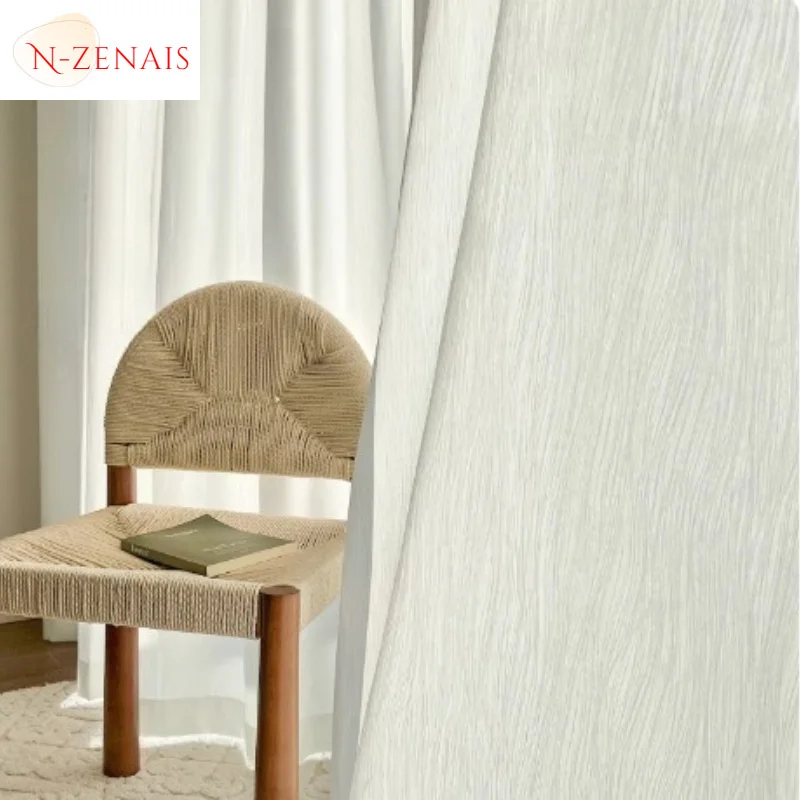 Manyun Gauze Is Light-transmitting and Opaque Cream-style Vertical Stripes Are Shading Curtains for Living Dining Room Bedroom