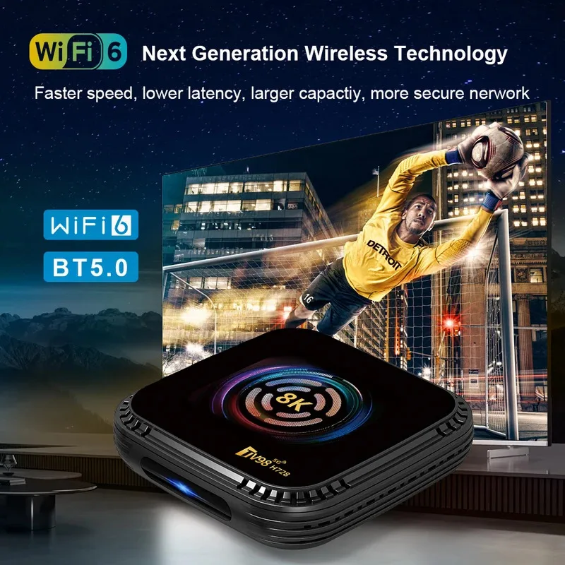 TV98 H728 TV Box Android 14 Allwinner H728 رباعي النواة يدعم 4K 8K HD 4G 5G Dual WiFi BT5.0 4GB 64GB صوت عن بعد iptv