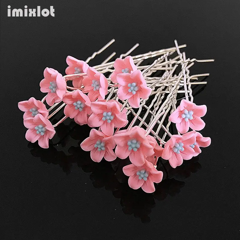 20Pcs Fashion Lily Flower Hair Pins Clips Bride Headpiece U Shaped Flowe Hairpin Wedding Hair Accessories Party Jewelry Gift