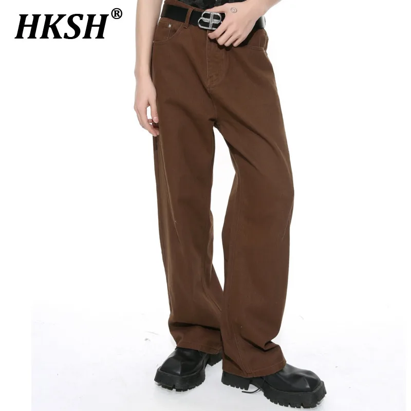 

HKSH Spring New Men's Tide Elegant Fashion Solid Color Niche Design Korean Style Denim Pants Straight Casual Loose Jeans HK5593