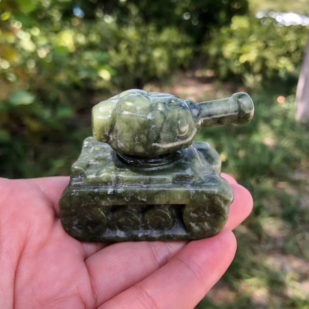 Natural Crystal Tank Figurine, Obsidian & Serpentine Stone Tank Statue, Mini Vehicle Stone Ornament, Desktop Collectible Craft