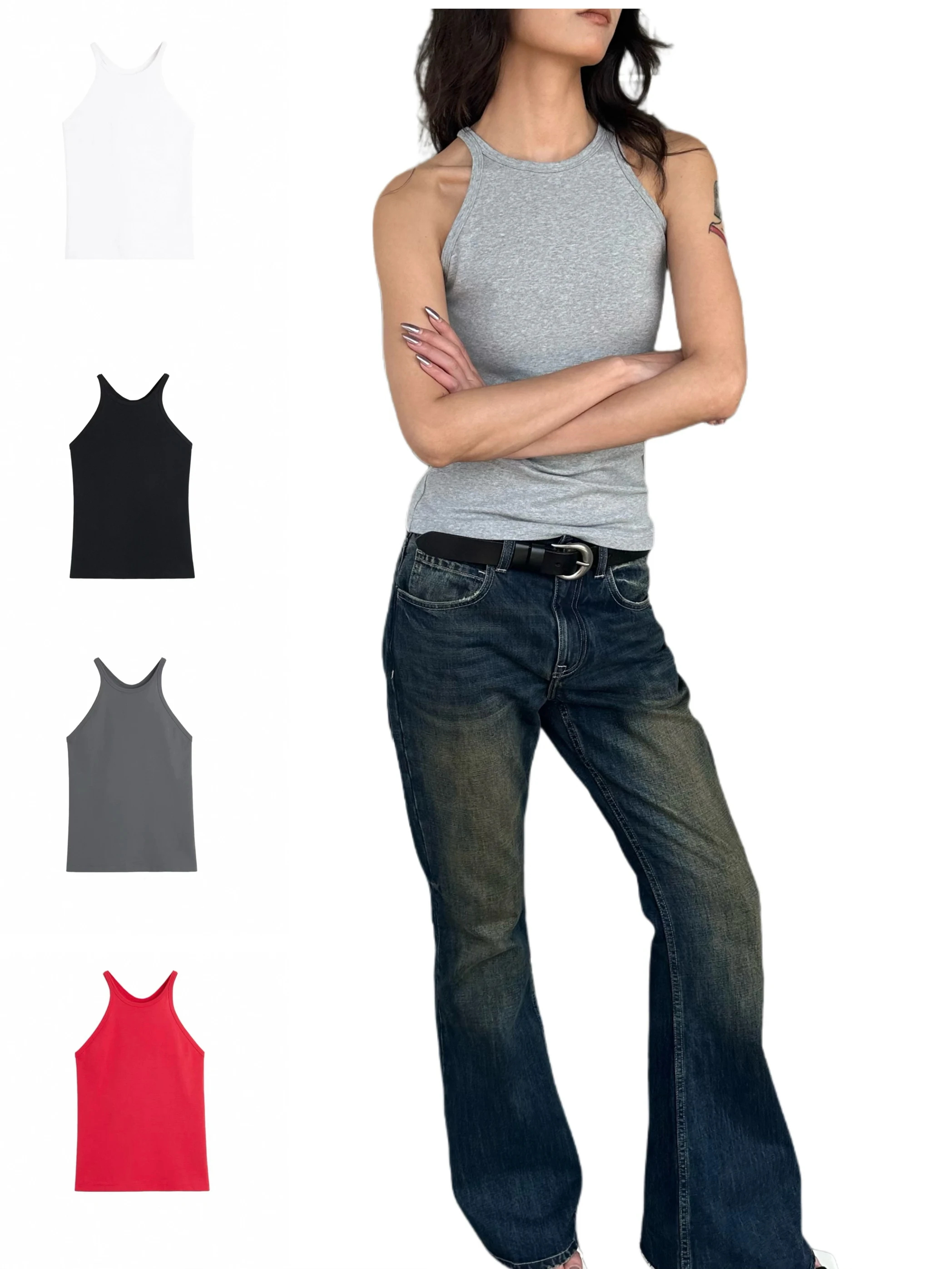 

WEEEECHAN Cotton Elastic Slim Fit Tank Top with Strap round Ne Svel Vest for Women Breathable Comfortable Summer Wear