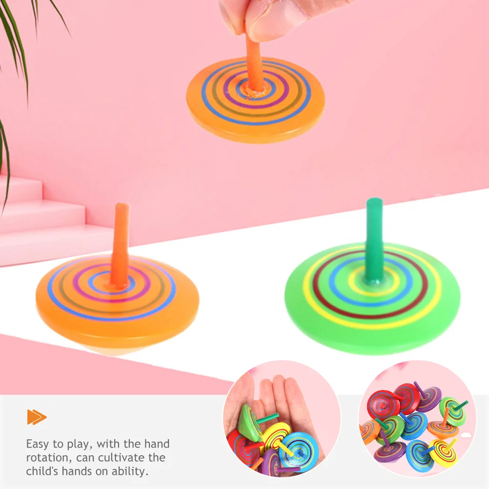 20 Pcs Wooden Spinning Top Tabletop Gyro Toys Colored Puzzle Children's Educational Cartoon Decompression Accessory