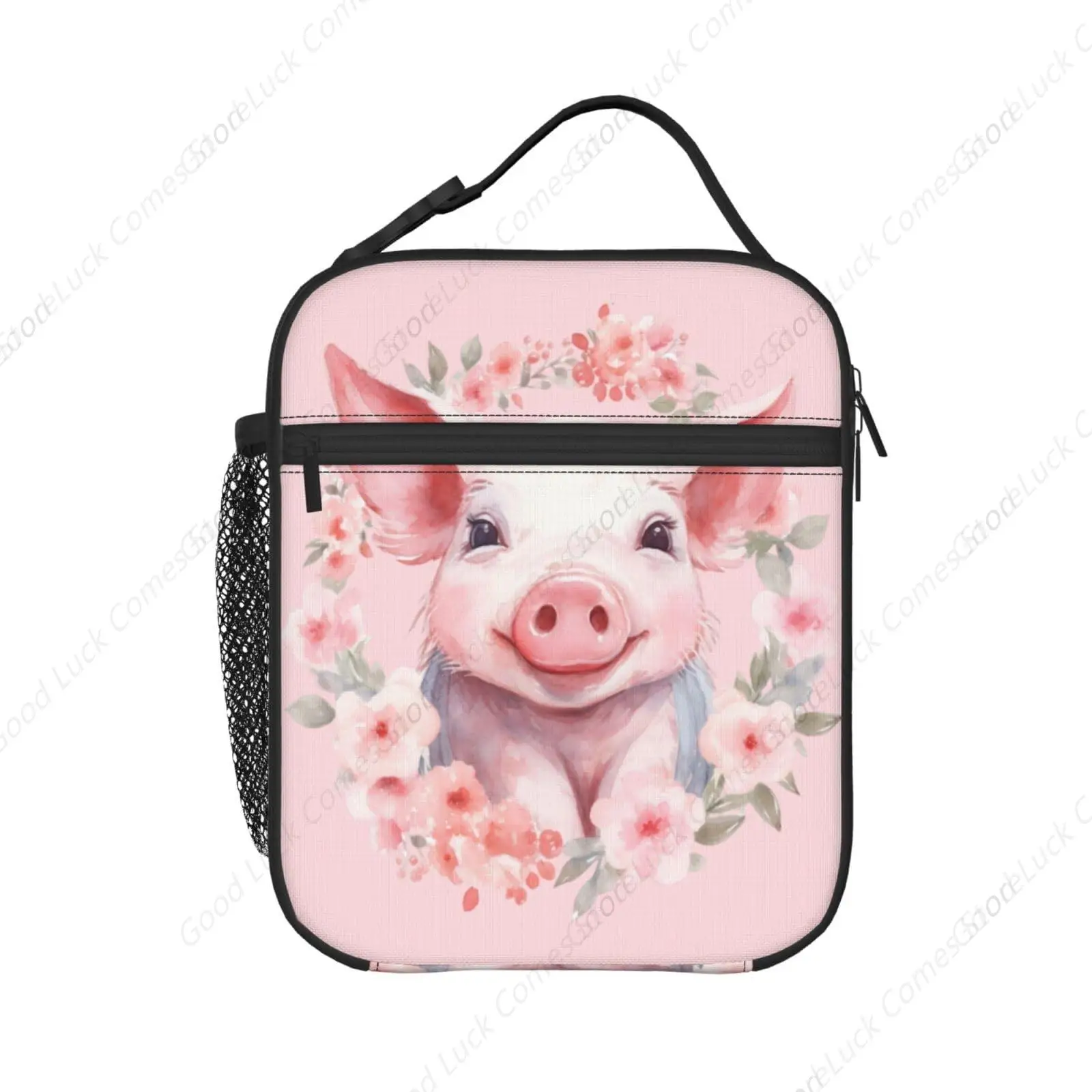 

Ланч-бокс с розовым свиньим венком - изолированные сумки для обеда для мальчиков/девочек/женщин/мужчин, ланч-бокс со съемной ручкой, сумка для еды