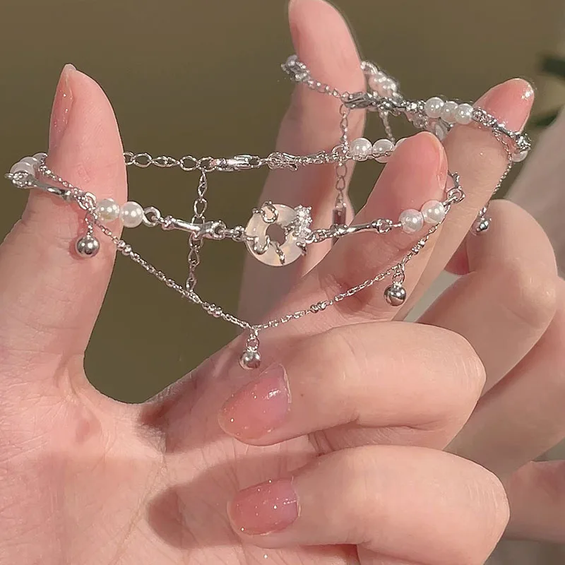 Hotan Jade Bell Bracelet For WomenDouble Layer Pearl Irregular Simple Jewelry Gift Dropshipping925 Sterling Silver