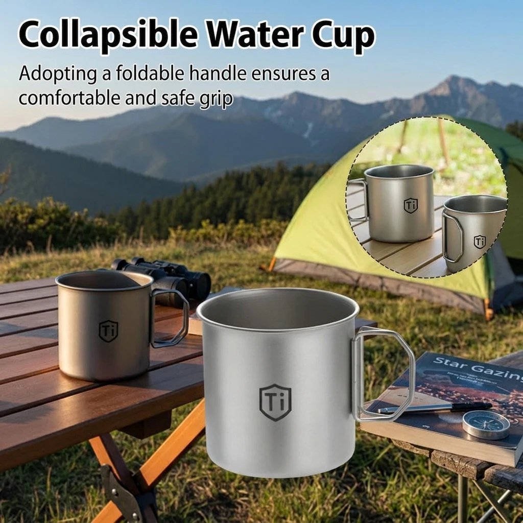 Titanium Coated Stainless Steel Water Cup Portable Folding Purification for Outdoor Picnics Antibacterial Drop Resistant Thicken