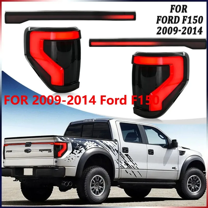 

For 2009-2014 Ford F150 LED Tail Lights Center Trunk Light Assembly Smoked Plug and Play 2Pcs