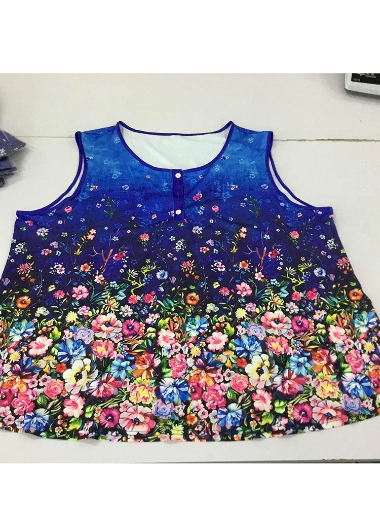 Damski Plus Size Kwiatowy Nadruk Ozdobny Guzik Casualowy Tank Top Okrągły Dekolt Luźny Podstawowy Bezrękawnik Lato 2024 Moda Tank Top