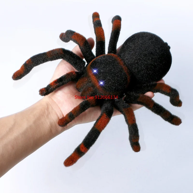 Electronic Animal pet Remote Control tarantula Eyes Shine smart black Spider Robot Halloween RC Tricky Prank Scary Toy Kid  gift