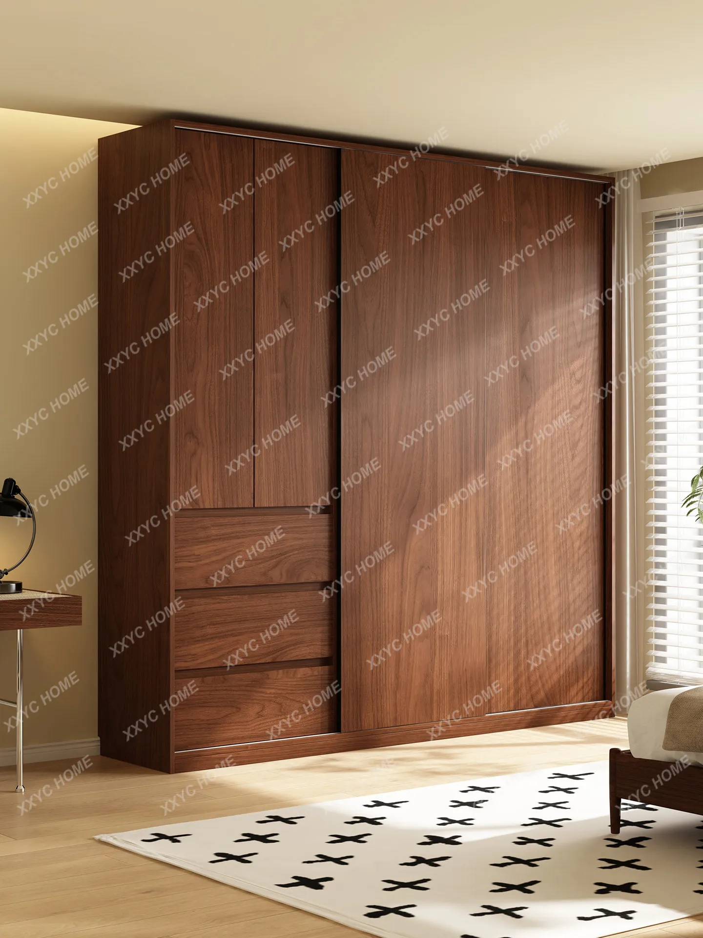 Custom walnut sliding door wardrobe aviation honeycomb aluminum ENF grade antique bedroom household aluminum alloy cabinet
