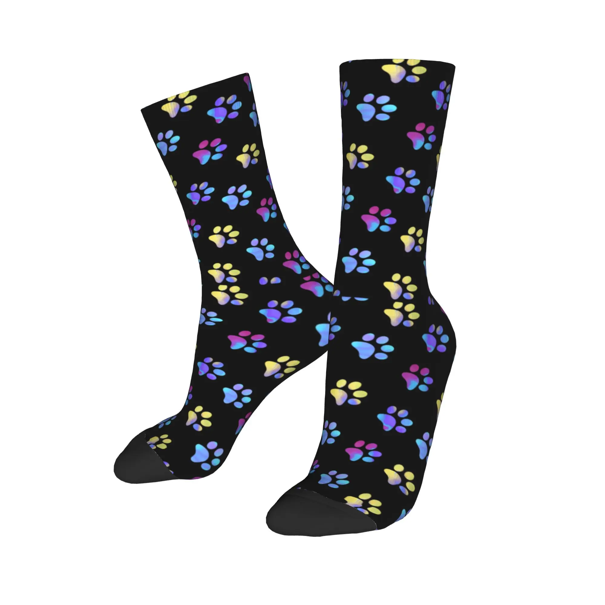 

Custom Funny Mens Blue Yellow Galaxy Paw Prints Dress Socks Unisex Comfortable Warm 3D Printed Pretty Puppy Pet Crew Socks