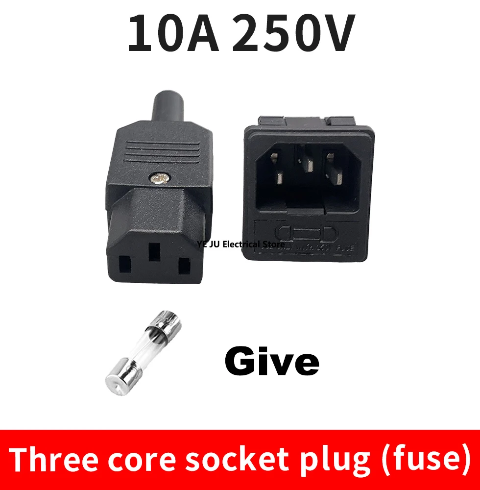 IEC320 C14 AC Socket AC Power Switch 3Pin Female With Fuse 250V 10A Male Inlet Plug Connector Computer Mount Outlet Black White