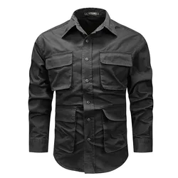 new new men's long-sleeved shirt autumn and winter youth casual overalls fashion trend solid color shirt top