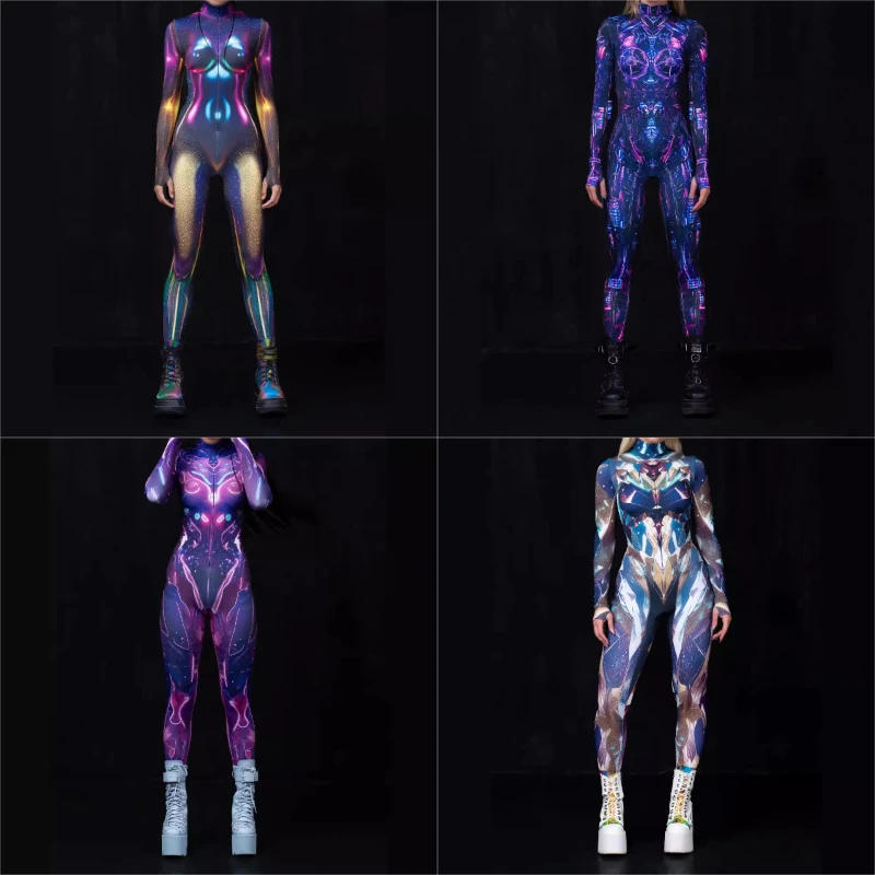 

Women New Graffiti Terror Bodysuit Gothic 3D Body Artistry Street Style Skeletal Print Halloween Costume for Urban Fantasy