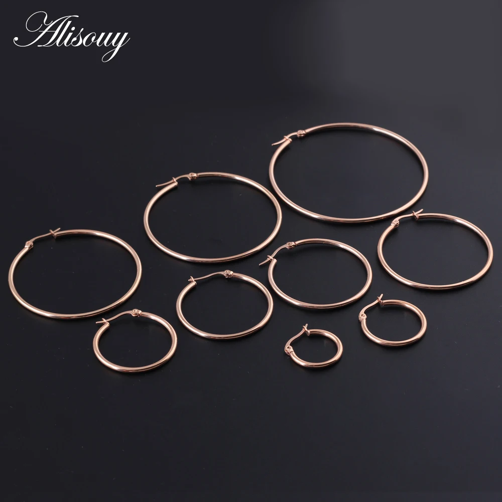 Alisouy 1 Pair Rose Gold Color Women Earring Jewelry 316L Stainless Steel Hoop Earring for girl women Jewelry Hoop Earrings