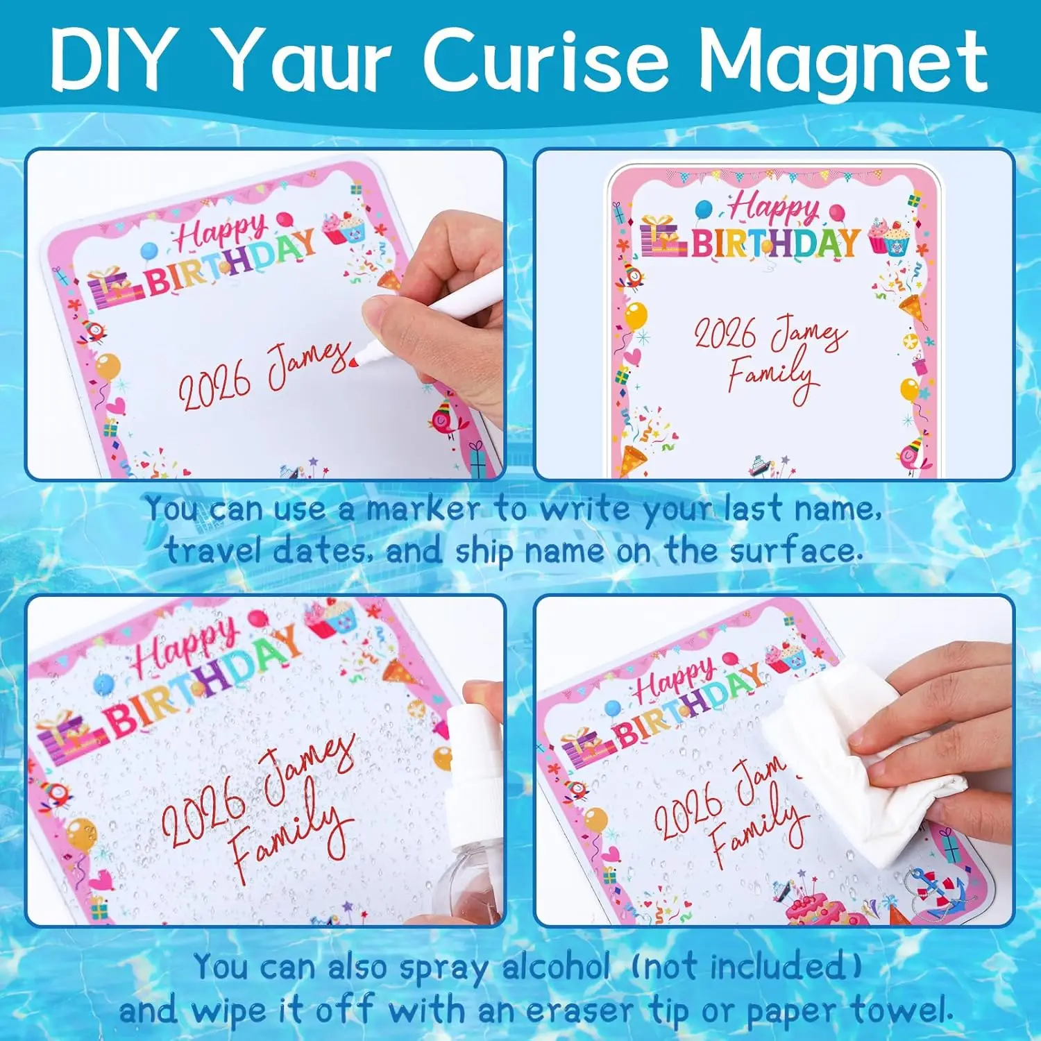 Birthday Cruise Door Decorations Magnetic - 20PCS Happy Birthday Cruise Ship Door Decorations with 3Pcs Pens Sea Navigation Crui