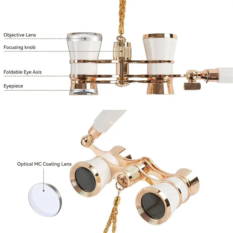 【HAPPY】3X25 Theater Glasses Binoculars Compact With Adjustable Handle & Chain Opera Glasses For Women Adults In Musical Concert