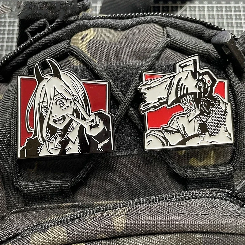 Chainsaw Man Metal Patches on Clothes Anime Character Armband Tactical Morale Badge Hook&Loop Patches on Backpack Appliques