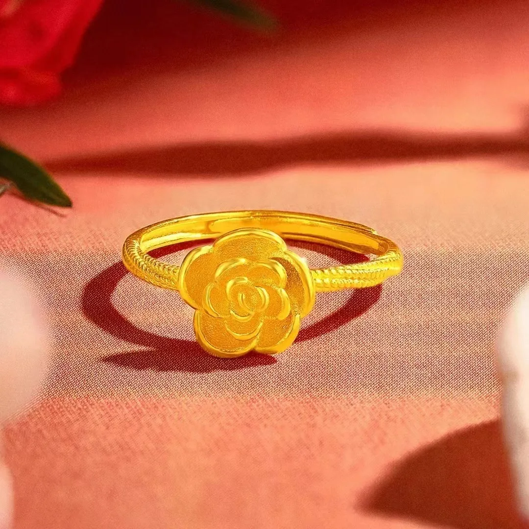 SMILE Real 18K Gold Rose Ring AU750 Non release Women's Fashion Ring Boutique Jewelry Valentine's Day Gift R0025